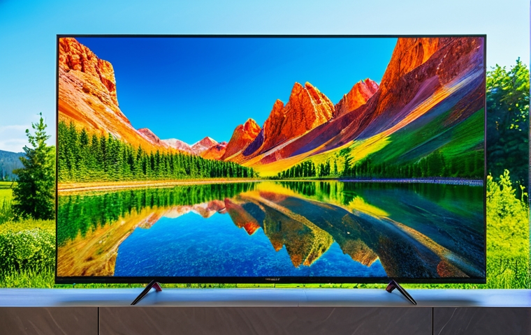 Quantum Dot Display**
"A vibrant, high-resolution close-up of a QLED TV screen showcasing incredibly realistic and vivid colors. The display depicts a natural scene with lush greenery and clear blue skies. The image should emphasize the superior color range and clarity of quantum dot technology. Safe for work, appropriate content, fully clothed (no people are visible), professional quality, detailed textures, bright lighting."
**